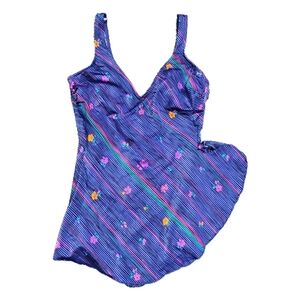 Vintage 80’s Ebb Tide One Piece Swimsuit Bathing Suit Blue Pinup SZ 14 Union Tag